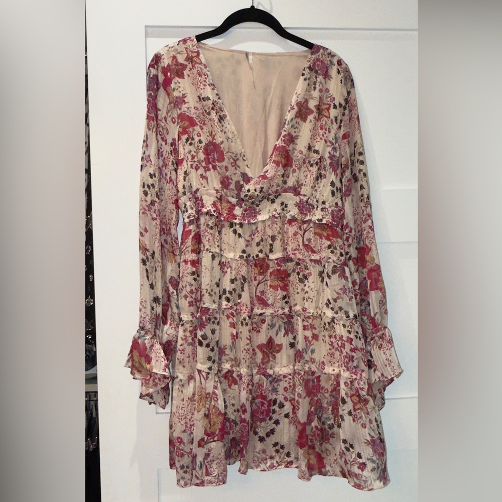 Free People Floral Mini Dress in Pink and Cream